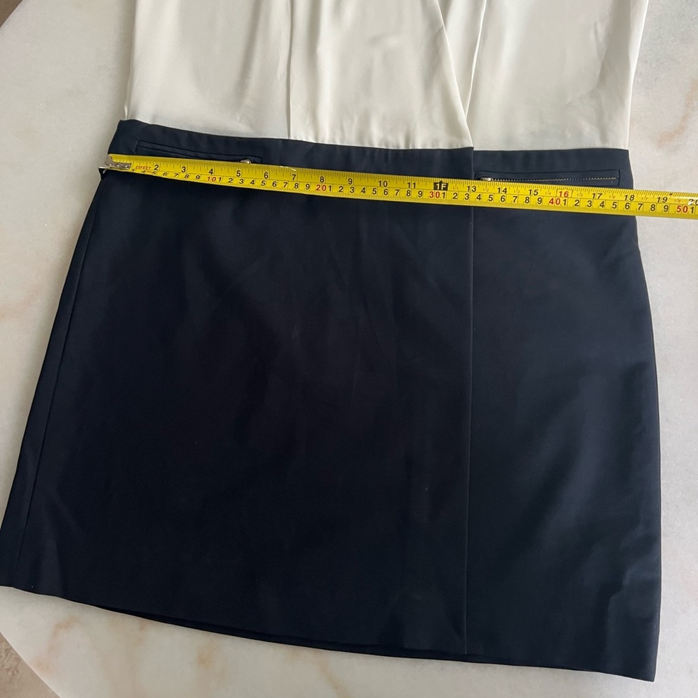 Adriana Papell Preppy Minimalist Long Sleeve White Blouse Navy Skirt Dress - Picture 11 of 13